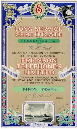 George Peel's 50 Year Certificate